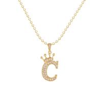 Symretie Damen Kette mit Buchstaben C 14K Gold Vergoldet Halskette mit Kronen Initialien Goldene Edelstahl Zirkonia Buchstabenkette
