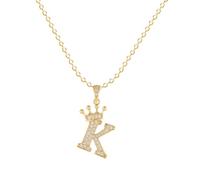 Symretie Damen Kette mit Buchstaben K 14K Gold Vergoldet Halskette mit Kronen Initialien Goldene Edelstahl Zirkonia Buchstabenkette