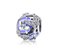 Symretie Damen Schmetterling Blume Charms Anhänger 925 Sterling Silber für Europäische Armbänder und Halskette - Blau Stiefmütterchen Bead Charms Schmuck Geschenke