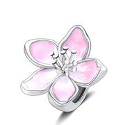 Symretie Kirschblüte Charms 925 Sterling Silber Kompatibel mit Europäischen Armbändern und Halskette - Blumen Bead Charms Rosa Blume für Frauen Mädchen