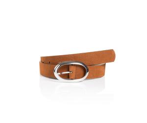 Synthetikgürtel MONTI "SIENA", Damen, Gr. 85, braun (cognac), Materialmix, unifarben, Gürtel, mit weichem Echtleder und modischer ovaler Glanzschließe - 3 cm breit (26001130-85) cognac