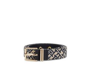 Synthetikgürtel TOMMY HILFIGER "TH SQUARE", Damen, Gr. 75, space blau, Materialmix, Gürtel, Jacquard-Gürtel mit doppelter Gürtelschlaufe und eckiger Schnalle (17056240-75) space blau