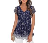 Syphiby Tunika Tops für Frauen V-Ausschnitt Kurzarmshirt Elegant Oberteil Dressy Casual Soft Oberteile Top Frühling Sommer Blusen Loose Fit Bürokleidung Outfits Damen Tops