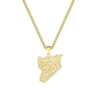 Syrien Karte Halskette Frauen Männer Arabisches Gedicht Vers Anhänger Edelstahl Gravur arabischer Charme Talisman Heidnischer Schmuck