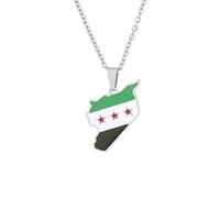 Syrische Karte-Halsketten Für Frauen - Syrien-Freie Armee-Karte-Flagge-Halskette Für Syrien-Flaggen-Anhänger-Halskette, Flagge-Land-Karte-Halskette-Anhänger-Männer-Frauen-Pullover-Kette, Grau,