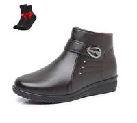 SYT-MD Damen-Stiefeletten mit niedrigem Keilabsatz, warme, weiche und rutschfeste Lederstiefel, mit Kunstfell gefüttert, seitlicher Reißverschluss for ältere Menschen(Dark Brown,37 EU)