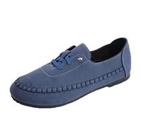 SYT-MD Orthopädische Leder-Slip-On-Loafer Für Damen, Bequeme, Weiche, Lässige Schnür-Loafer, Schnür-Wanderschuhe(Blue,36 EU)