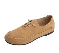 SYT-MD Orthopädische Leder-Slip-On-Loafer Für Damen, Bequeme, Weiche, Lässige Schnür-Loafer, Schnür-Wanderschuhe(Brown,37 EU)