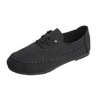 SYT-MD Orthopädische Leder-Slip-On-Loafer Für Damen, Bequeme, Weiche, Lässige Schnür-Loafer, Schnür-Wanderschuhe(Black,42 EU)