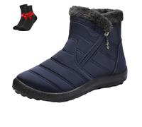 SYT-MD Wasserdichte, rutschfeste orthopädische Winterstiefel for Damen, Damen-Stiefeletten for Hineinschlüpfen, gefüttert mit Fell und mit seitlichem Reißverschluss(Blue,38 EU)