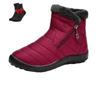 SYT-MD Wasserdichte, rutschfeste orthopädische Winterstiefel for Damen, Damen-Stiefeletten for Hineinschlüpfen, gefüttert mit Fell und mit seitlichem Reißverschluss(Red,36 EU)