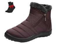 SYT-MD Wasserdichte, rutschfeste orthopädische Winterstiefel for Damen, Damen-Stiefeletten for Hineinschlüpfen, gefüttert mit Fell und mit seitlichem Reißverschluss(Brown,38 EU)