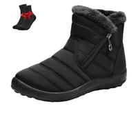 SYT-MD Wasserdichte, rutschfeste orthopädische Winterstiefel for Damen, Damen-Stiefeletten for Hineinschlüpfen, gefüttert mit Fell und mit seitlichem Reißverschluss(Black,39 EU)