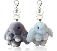 SYTTNUM 2 Stück Plüsch Hase Schlüsselanhänger,Häschen Pom Poms Schlüsselanhänger,Weicher Hasenanhänger,Fluffy Häschen Keychain Für Handtaschen Geschenk Für Ostern (Rauchgrau Und Grün)