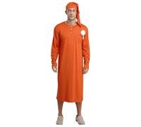 Sywiyi Herren Nachthemd mit Mütze Schlafmütze Lange Schlafshirt Langarm Robe Nachtwäsche Loungewear Mottoparty Pyjama Party Outfit Orange L