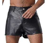 Sywiyi Herren PU Leder Boxershorts Cargo Shorts Kurze Hose mit Taschen Freizeitshorts Gothic Outfit Party Clubwear Schwarz 3XL