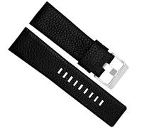 SZCURC 22-30 mm Litchi-Korn Echtes Lederarmband Weiches, bequemes Uhrenarmband, Schwarzes Silber, 28 mm