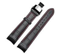 SZCURC Uhrenarmband mit gebogenem Ende, echtes Lederarmband, 20 mm, 21 mm, 22 mm, stilvolles und langlebiges Ersatzband, roter schwarzer Schmetterling, 22 mm
