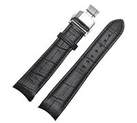 SZCURC Uhrenarmband mit gebogenem Ende, echtes Lederarmband, 20 mm, 21 mm, 22 mm, stilvolles und langlebiges Ersatzband, schwarz silberner schmetterling, 20 mm