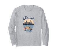 Szenische Retro-Stadtgrafik von Chicago Travel Skyline Langarmshirt