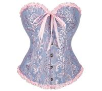 SZIVYSHI Damen Vollbrust Corsage Korsett Top Gothic Vintage Corsagen Bustier Corsette - Blau und Rosa - XS