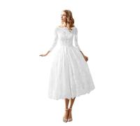 SZSFNMMY Kurze Hochzeitskleider aus Tüll für die Braut mit Spitzenapplikation, ärmellos, knielang, Brautkleid für Damen, Weiß 6, 50 Plus