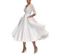 SZSFNMMY Kurzes Hochzeitskleid aus Tüll mit Spitzenapplikationen, ärmellos, knielang, Brautkleid für Damen, Weiß 2, 40