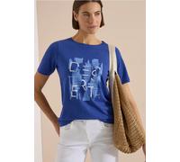 Kurzarmshirt CECIL, Damen, Gr. L (42), blau (deep river blau), Jersey, Obermaterial: 100% Baumwolle, bedruckt, normal hüftbedeckend, Rundhals, abgesteppte Kante, Shirts, Sommershirt mit Print (9831232
