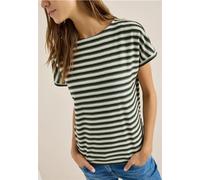 3/4-Arm-Shirt CECIL, Damen, Gr. M (40), raw khaki, Web, 50% Baumwolle, 50% Modal, gestreift, comfort fit normal, U-Boot-Ausschnitt, Bündchen, Shirts 3/4-Arm-Shirt, mit U-Boot-Ausschnitt (81054024-M) r