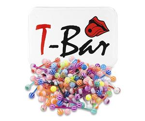 T Bar 30 x 14G Zungenpiercings Pack Zufällige Farbe 1,6 mm Bunte Zungenstecker Kunststoff Acryl Zungenpiercing, Acryl und Edelstahl