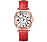 T-ENGINE Luxuriöse Damenuhr mit Echtlederarmband, Diamant-Inlay | Fashion Vintage Design, Rotes Band/goldenes Zifferblatt, Vintage-Armbanduhr