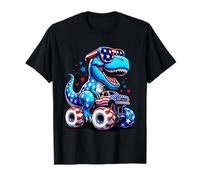 T-rex On Monster Truck American Flag Happy 4th of July Kids T-Shirt