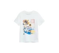 s.Oliver Jungen T-Shirt – Jersey, Frontprint, Rundhals – Weiß – Gr. 116/122