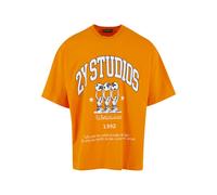 T-Shirt 2Y STUDIOS "2Y Studios Herren 2Y Globus Oversize Tee", Herren, Gr. L, orange, 100% Baumwolle, bedruckt, relaxed fit, Rundhals, Shirts T-Shirt (60420746-L) orange