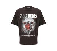 T-Shirt 2Y STUDIOS "2Y Studios Herren Eagle Oversize Tee", Damen, Gr. L, washed schwarz, 100% Baumwolle, bedruckt, oversize, Rundhals, Shirts T-Shirt (42836945-L)