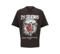 T-Shirt 2Y STUDIOS "2Y Studios Herren Eagle Oversize Tee", Herren, Gr. XS, washed schwarz, 100% Baumwolle, bedruckt, oversize, Rundhals, Shirts T-Shirt (42836945-XS) washed schwarz