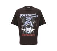 T-Shirt 2Y STUDIOS "2Y Studios Herren Rottweiler Oversize Tee", Damen, Gr. XS, washed schwarz, 100% Baumwolle, bedruckt, oversize, Rundhals, Shirts T-Shirt (87786621-XS) washed schwarz