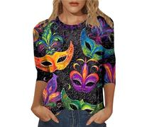 T Shirt 3/4 Arm Damen Elegant Blusenshirt 3D Druck Damenshirt Fasching Bequeme Blusen Weiche Oberteile Stretch Party Bluse Festliche Freizeitshirt Leicht Lässige Tops Orange XXL