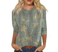 T Shirt 3/4 Arm Damen Große Größen Rundhals T-Shirts Hawaii Outfit | Boho Bluse Casual Übergröße Tshirt 3/4 Ärmel Festlich Bedruckte T Shirt Frauenkleidern Homewear