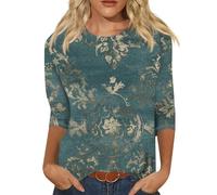 T Shirt 3/4 Arm Damen Große Größen Rundhals T-Shirts Hawaii Outfit | Boho Bluse Casual Übergröße Tshirt 3/4 Ärmel Festlich Bedruckte T Shirt Frauenkleidern Homewear