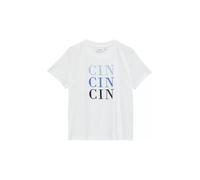 Comma T-Shirt Baumwollmix mit Ziersteinbesatz und Rundhalsausschnitt Weiß Größe 34