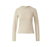Comma Damen Longsleeve – gestreift mit dezentem Glitzergarn – Rundhals – Beige/Weiß Gr. 34
