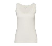 Spitzentop S.OLIVER, Damen, Gr. 38, weiß, Rippware, Obermaterial: 95% Baumwolle, 5% Elasthan, unifarben, figurbetont normal, V-Ausschnitt, Tops Spitzentop, Sommertop in gerippte Qualität, mit Spitzenb