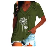 t-Shirt 5er Pack Tunika Damen Langarm elegant Löwenzahn Bedrucktes Tiefer V-Ausschnitt Kurze Ärmel Oberteile Basic Baumwolle Tee Shirt mesh top(Grün, 4XL)