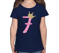 T-Shirt - 7. Geburtstag - Sieben Krone Mädchen Siebter - 128 (7/8 Jahre) - Dunkelblau - geburtstagsshirt 7 Jahre Tshirt 7.Geburtstag geburtstagskrone Shirt Geschenk t-Shirts 7.Geburtstags Alter