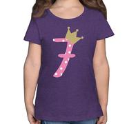T-Shirt - 7. Geburtstag - Sieben Krone Mädchen Siebter - 128 (7/8 Jahre) - Lila Meliert - geburtstagsshirt 7 Jahre Tshirt 7.Geburtstag geburtstagskrone Shirt Geschenk t-Shirts 7.Geburtstags Alter