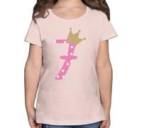 T-Shirt - 7. Geburtstag - Sieben Krone Mädchen Siebter - 140 (9/11 Jahre) - Rosa - geburtstagsshirt 7 Jahre Tshirt 7.Geburtstag geburtstagskrone Shirt Geschenk t-Shirts 7.Geburtstags Alter tischort