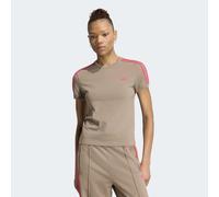 T-Shirt ADIDAS ORIGINALS "3-STREIFEN, SCHMAL GESCHNITTEN", Damen, Gr. XXL, khaki six, power pink, Obermaterial: 93% Baumwolle, 7% Elasthan, Rundhals, Shirts T-Shirt, sanft anliegende Passform, ohne Ve