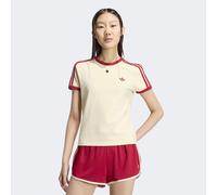 T-Shirt ADIDAS ORIGINALS "3S TEE SLIM", Damen, Gr. XL, warm vanilla, team victory rot, Obermaterial: 93% Baumwolle, 7% Elasthan, Rundhals, Shirts T-Shirt, sanft anliegende Passform, ohne Verschluss, f