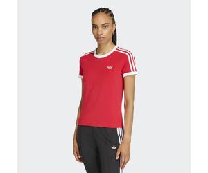 T-Shirt ADIDAS ORIGINALS "3-STREIFEN SLIM", Damen, Gr. XXL, better scarlet, weiß, Obermaterial: 93% Baumwolle, 7% Elasthan, Rundhals, Shirts T-Shirt, sanft anliegende Passform, ohne Verschluss, für sp